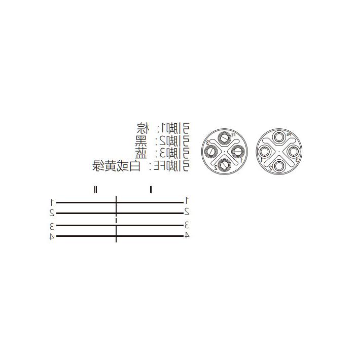 M12 4Pin S-coded、母头90°转公头90°、双端预铸PVC非柔性电缆、灰色护套、64SD61-XXX